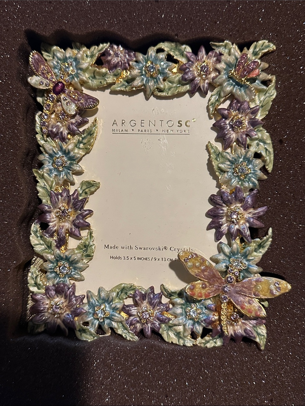 ArgentoSC Floral Swarovski Crystal Picture Frame in Purple and Green